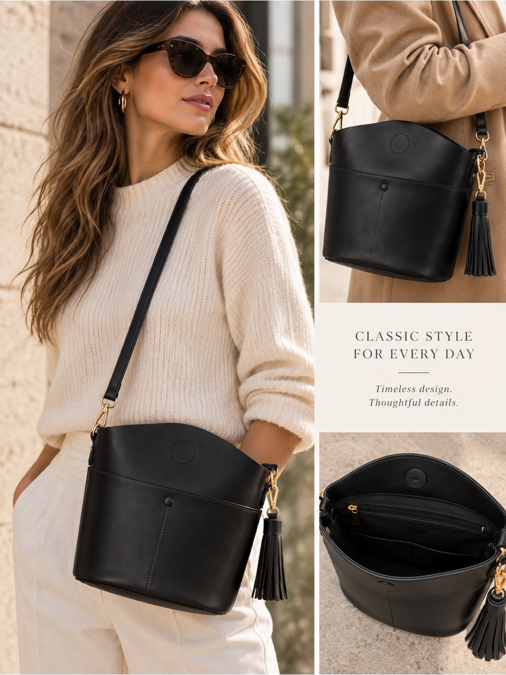 S-ZONE Genuine Leather Crossbody Bucket Bag NWT